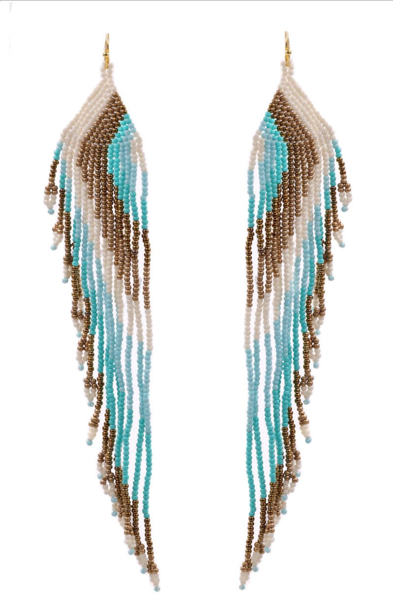 Turquoise Seed Bead Tassel Earrings