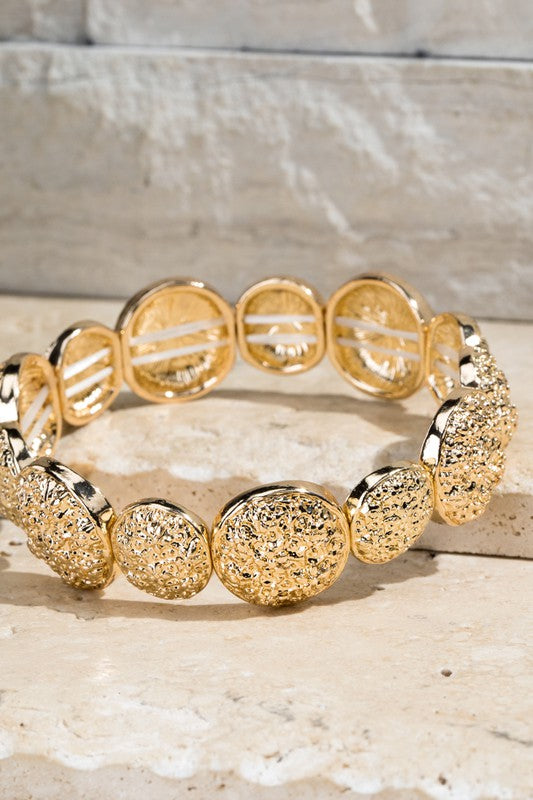 Textured Round Discs Bracelet - Gold
