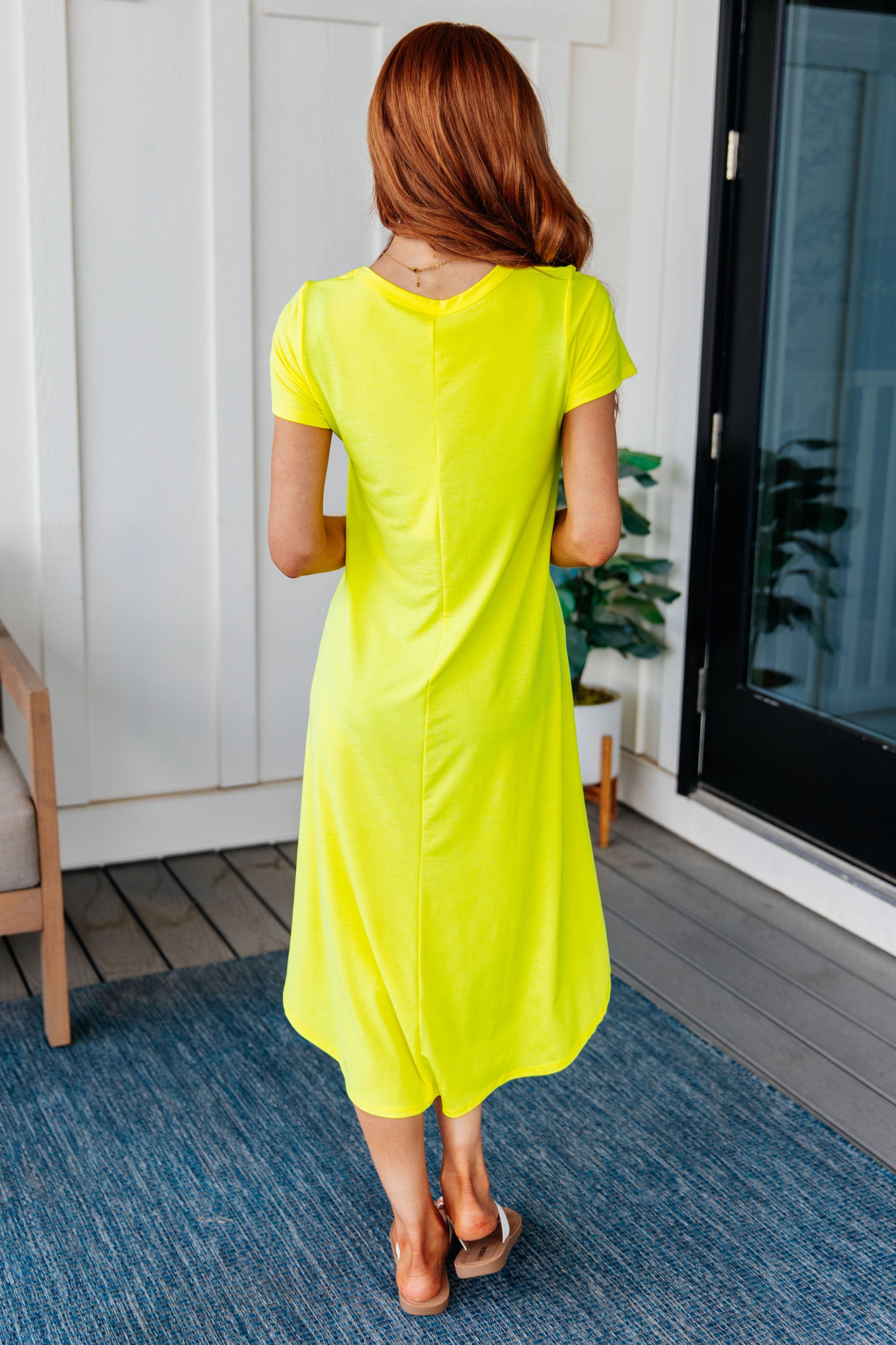 Women’s neon yellow v-neck dolman sleeve maxi dress