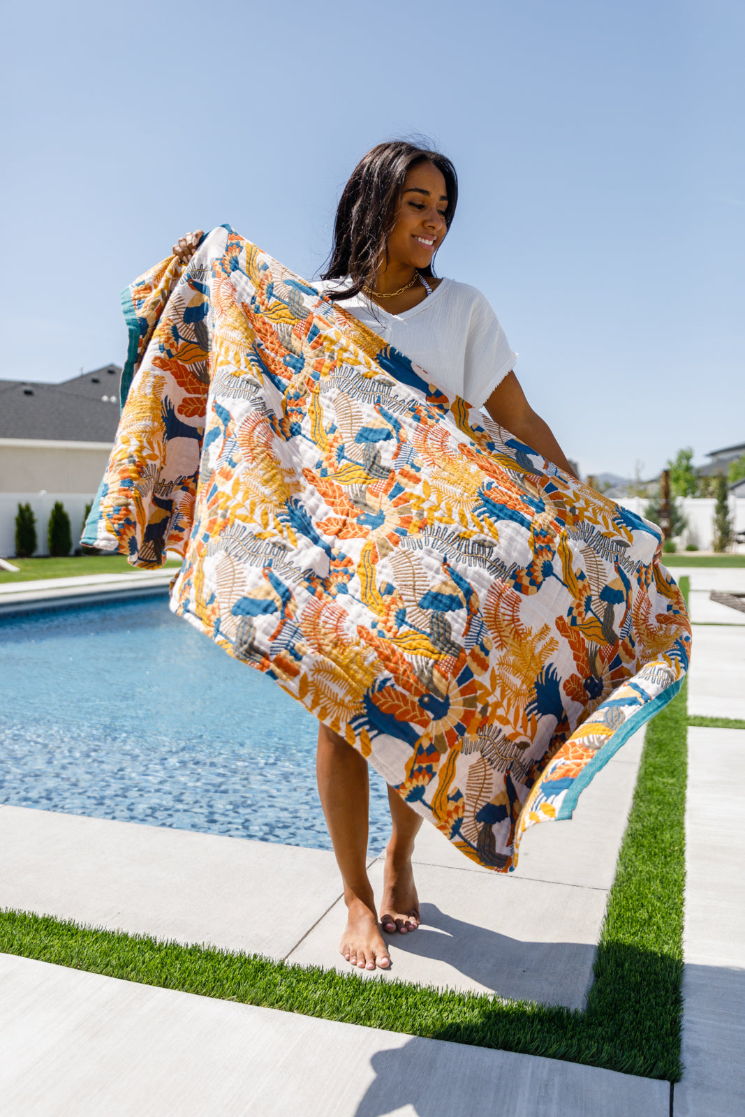 Luxury beach towel bird of paradise 100% cotton jacquard knit beach towel