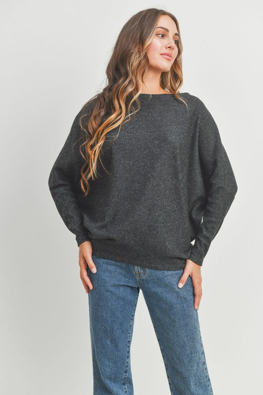 Charcoal Long Sleeve Brushed Knit Pullover