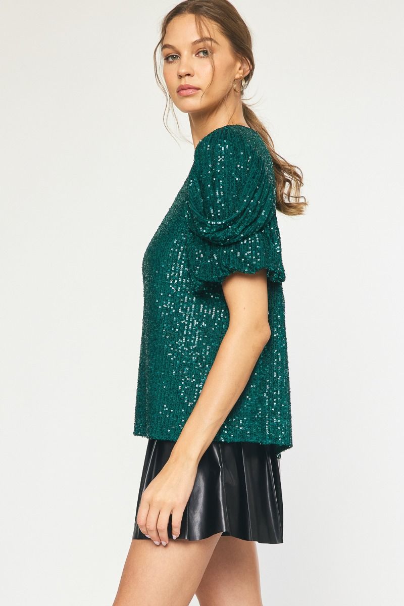Glam It Up Sequin Top - Green