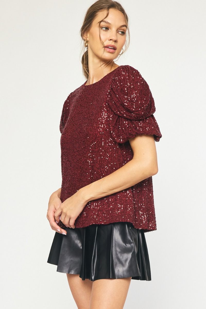 Glam It Up Holiday Sequin Top - Burgundy