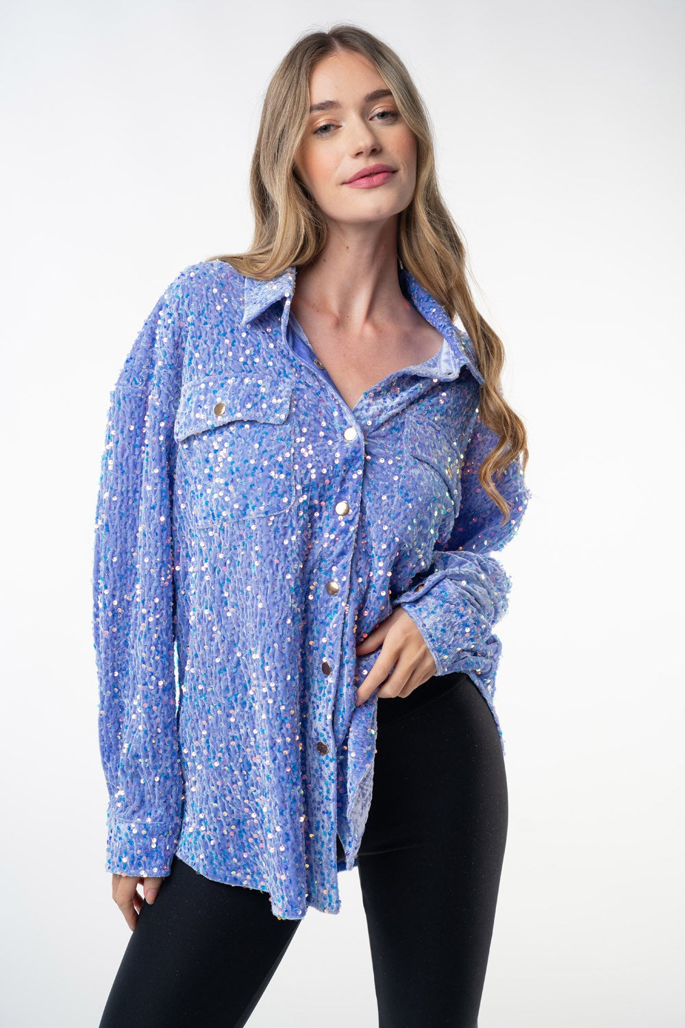 Periwinkle Long Sleeve Sequin Knit Top