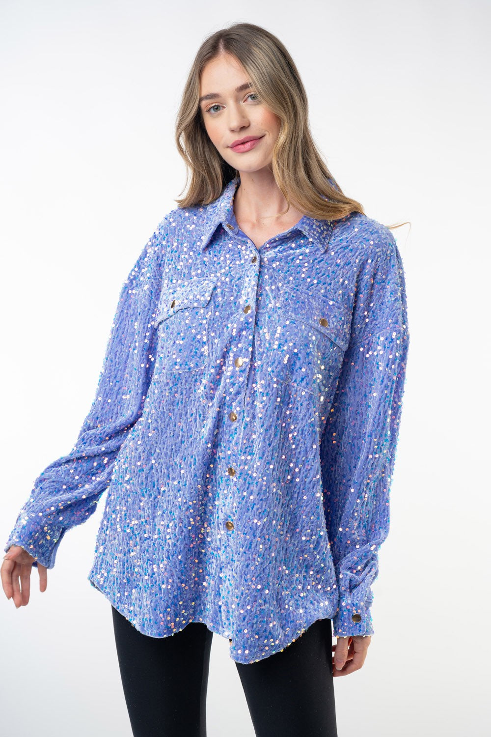 Periwinkle Long Sleeve Sequin Knit Top