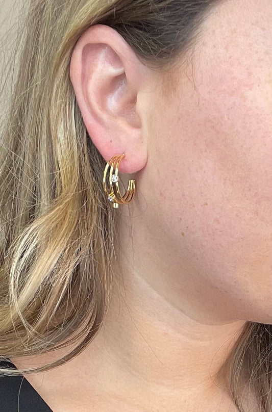 Triple 18k Gold Plated CZ Huggie Earrings