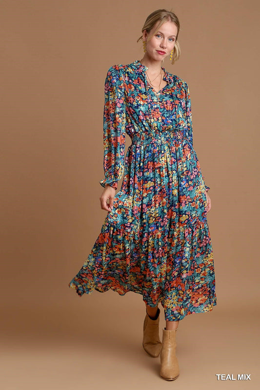 Teal Floral Maxi Dress