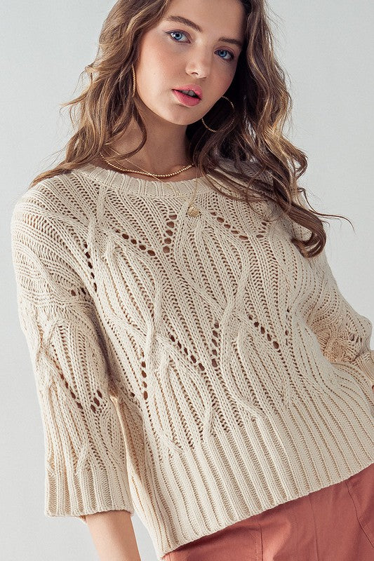 Cream Knit Lightweight Short Sleeve Sweater