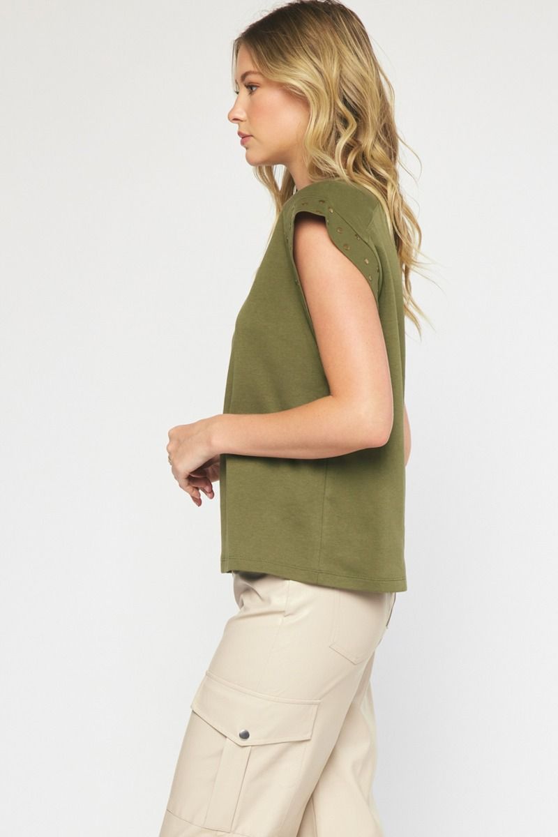 Olive Studded Everyday Top