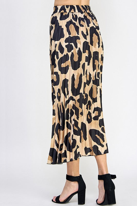 Pre Order: Leopard Print Pleated Midi Skirt