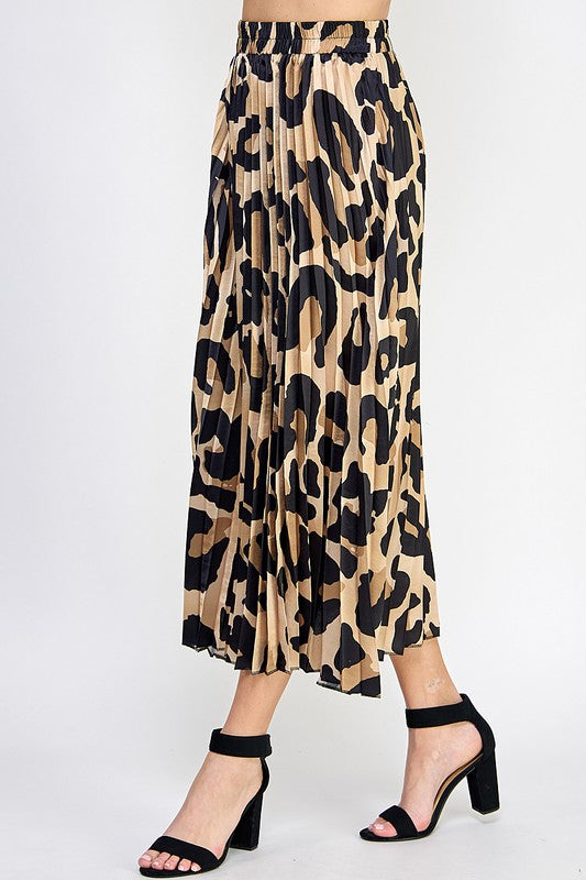 Pre Order: Leopard Print Pleated Midi Skirt