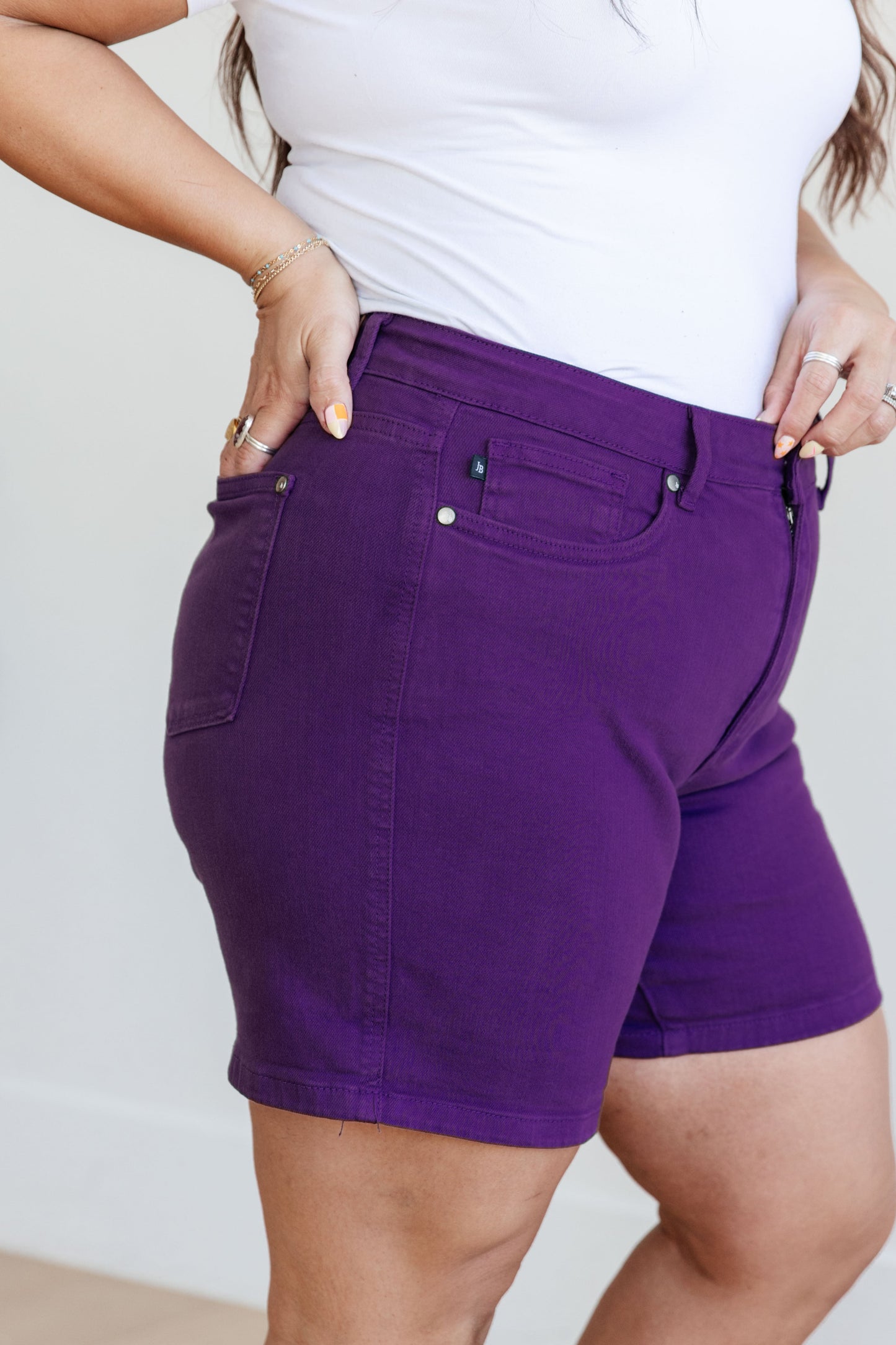 Judy Blue High Rise Control Top Cuffed Shorts in Purple