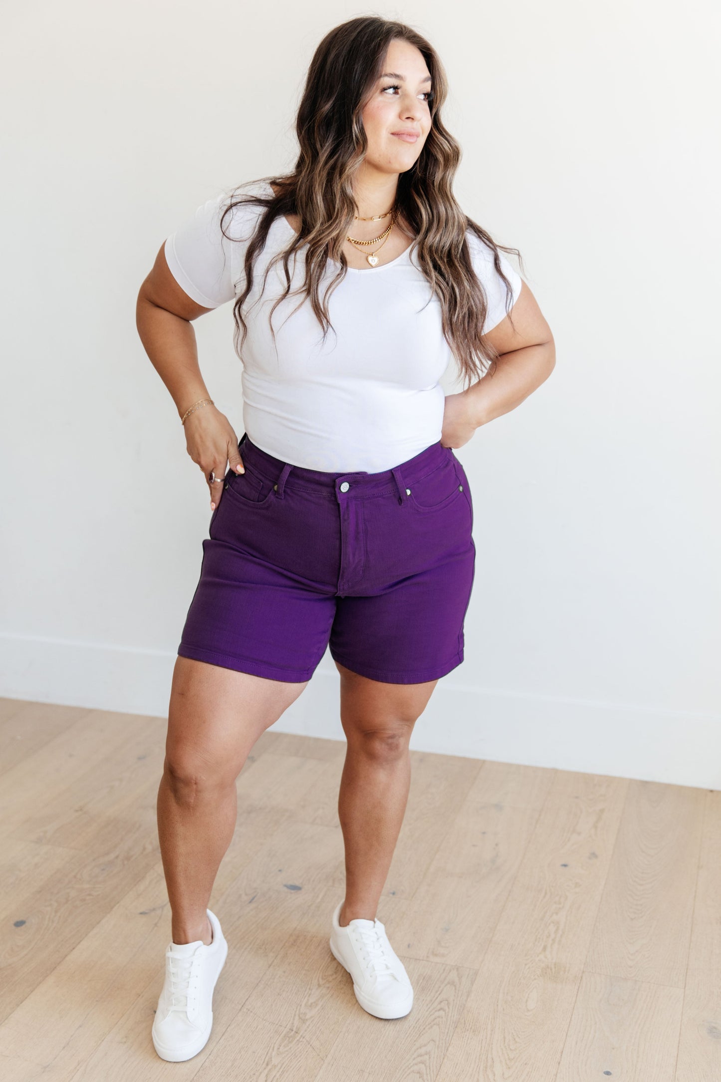 Judy Blue High Rise Control Top Cuffed Shorts in Purple