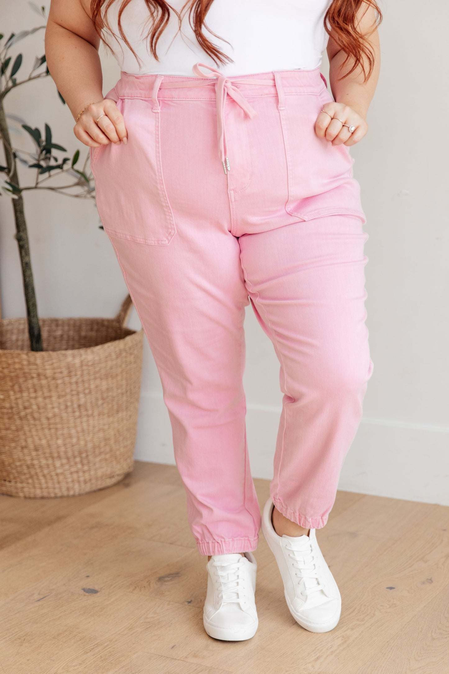 Judy Blue Light Pink High Rise Garment Dyed Denim Jogger