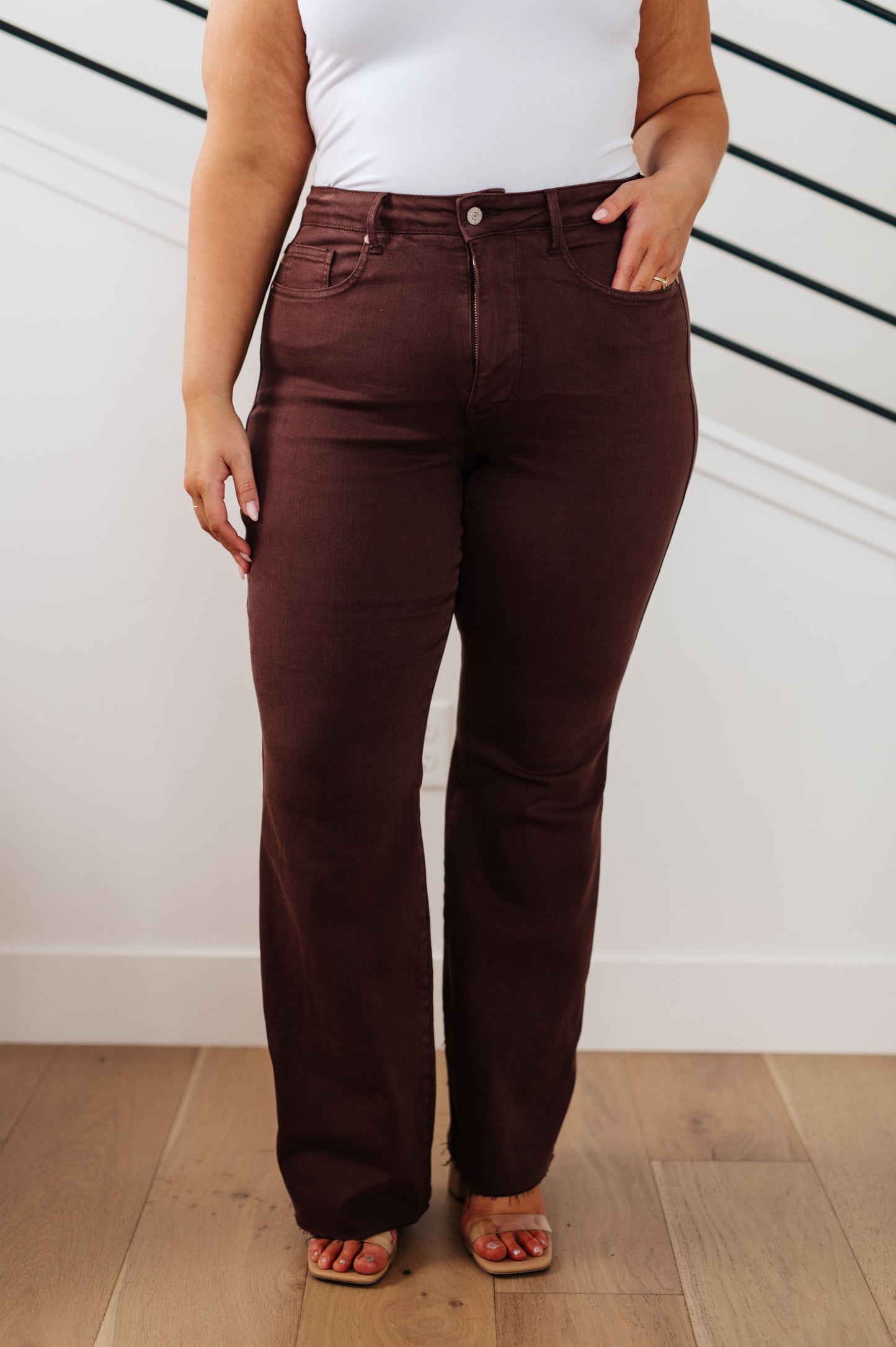 Judy Blue High Rise Control Top Flare Jeans in Espresso