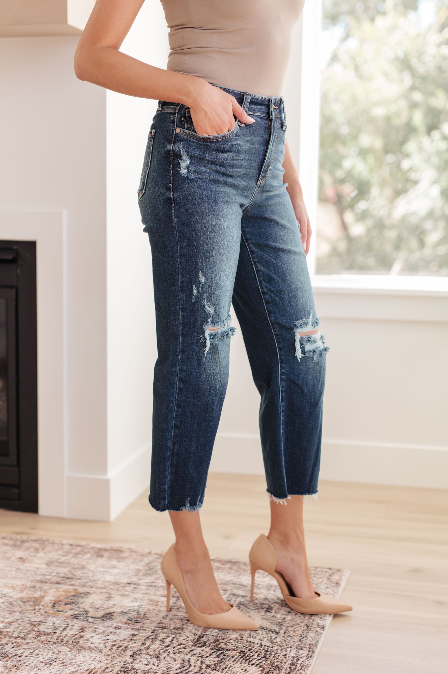 Judy Blue High Rise Distressed Wide Leg Crop Jeans