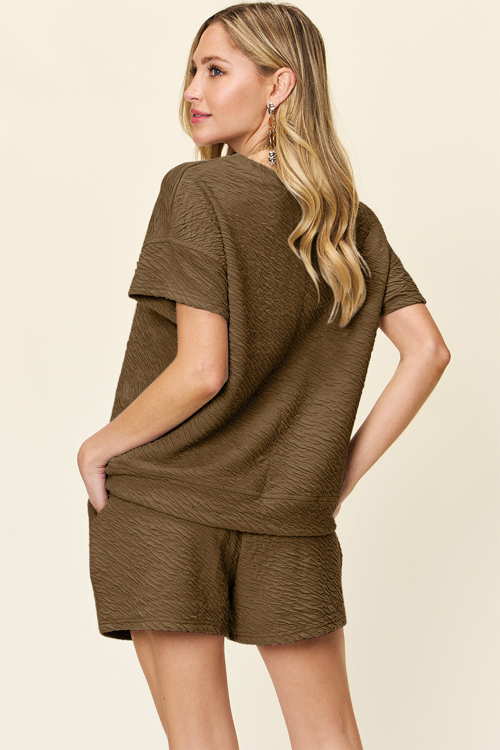 Texture Short Sleeve T-Shirt and Drawstring Shorts Set - 5 colors