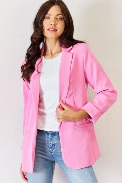 Zenana Pink Open Front Long Sleeve Blazer