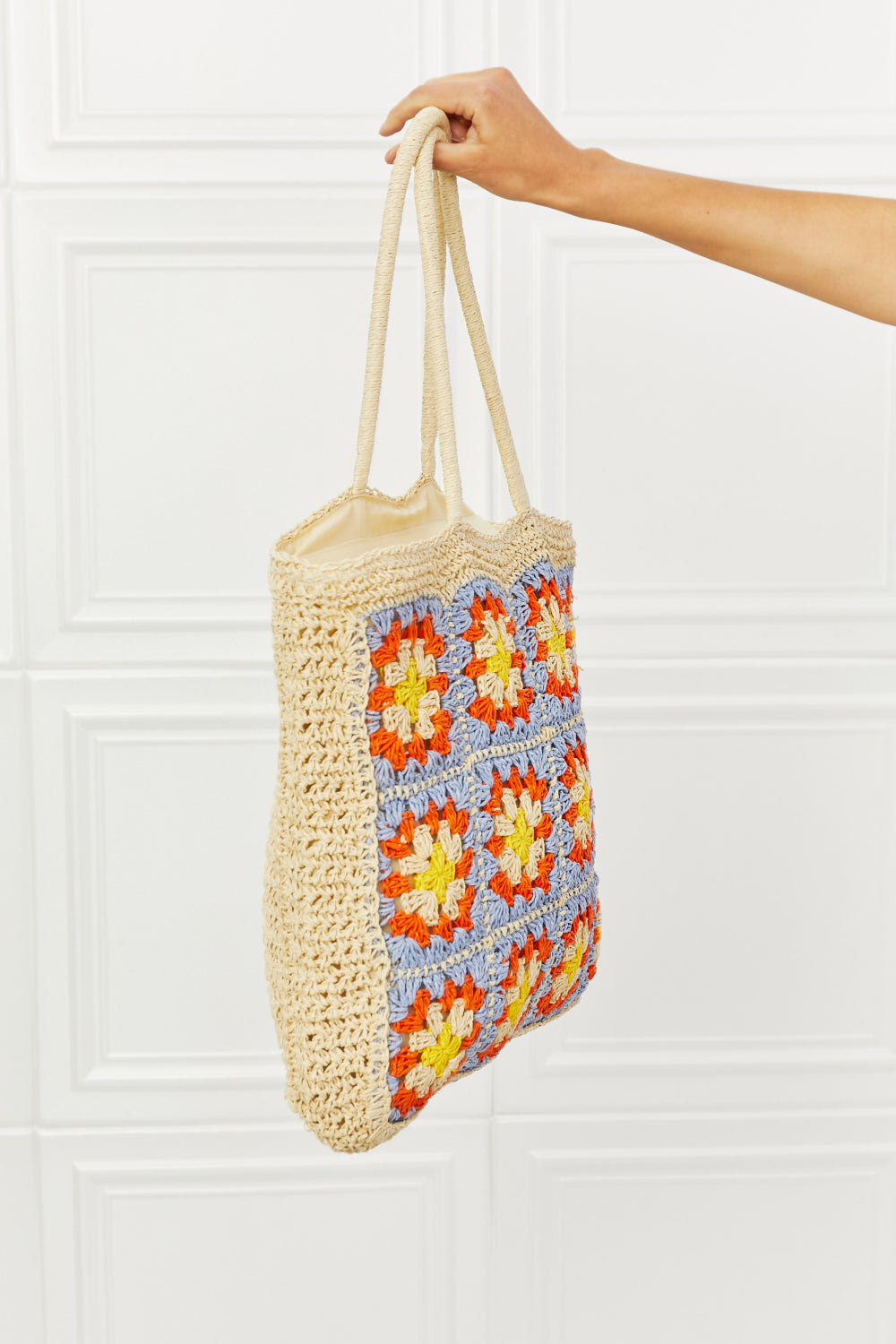 Vintage Crochet Straw Tote Bag
