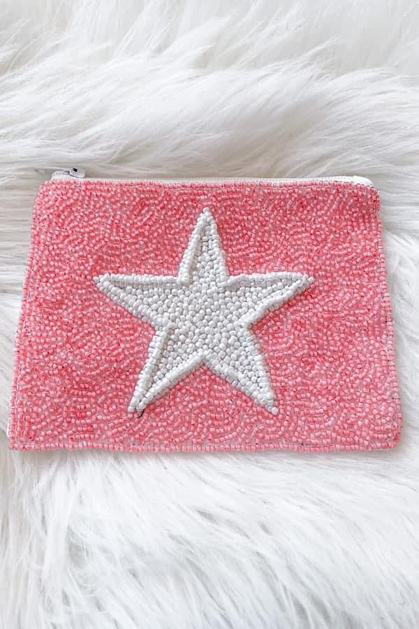 Pink Star Beaded Coin Purse