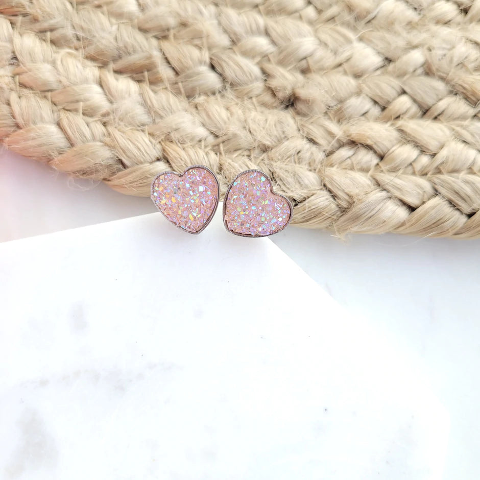 Light Pink Heart Druzy Earrings