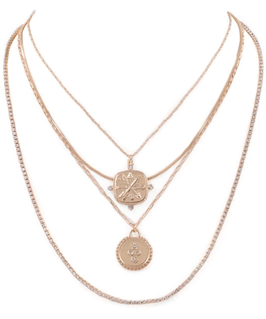 Mixed Layered Gold Pendant Necklace