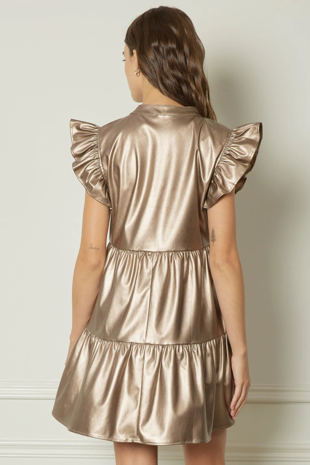 Gold Metallic Faux Leather Dress