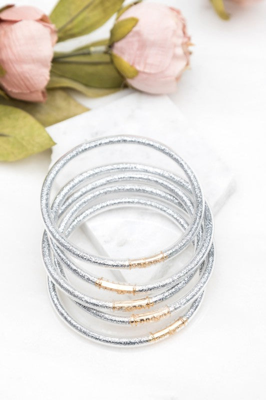 Silver Glitter Jelly Bangle Bracelets