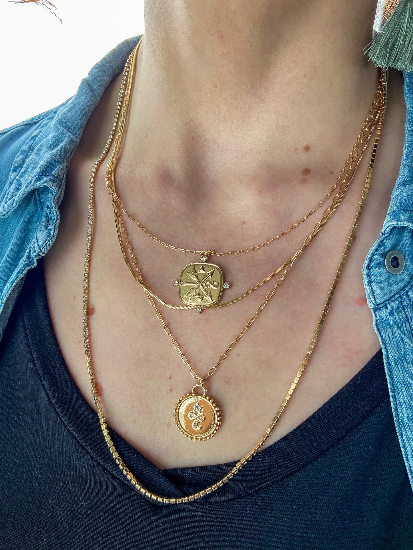 Mixed Layered Gold Pendant Necklace