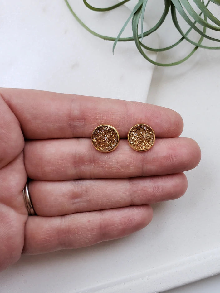 Honey Geode Druzy Stud Earrings - 10mm