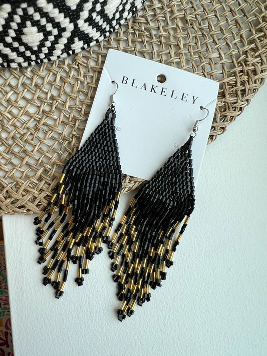 Black and Gold Seed Bead Earrings
