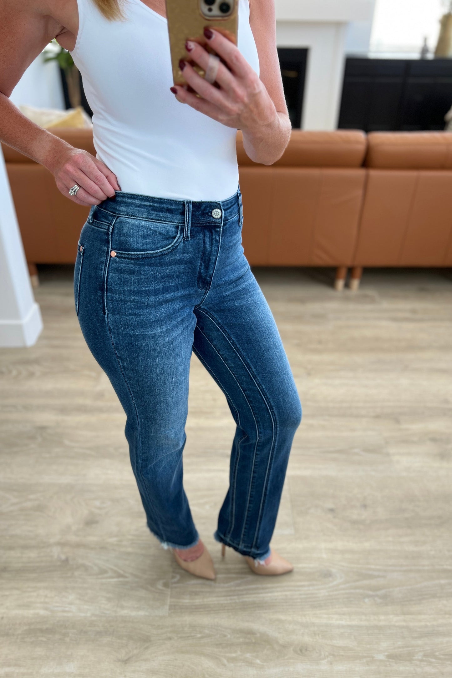 Judy Blue High Rise Release Hem Straight Jeans