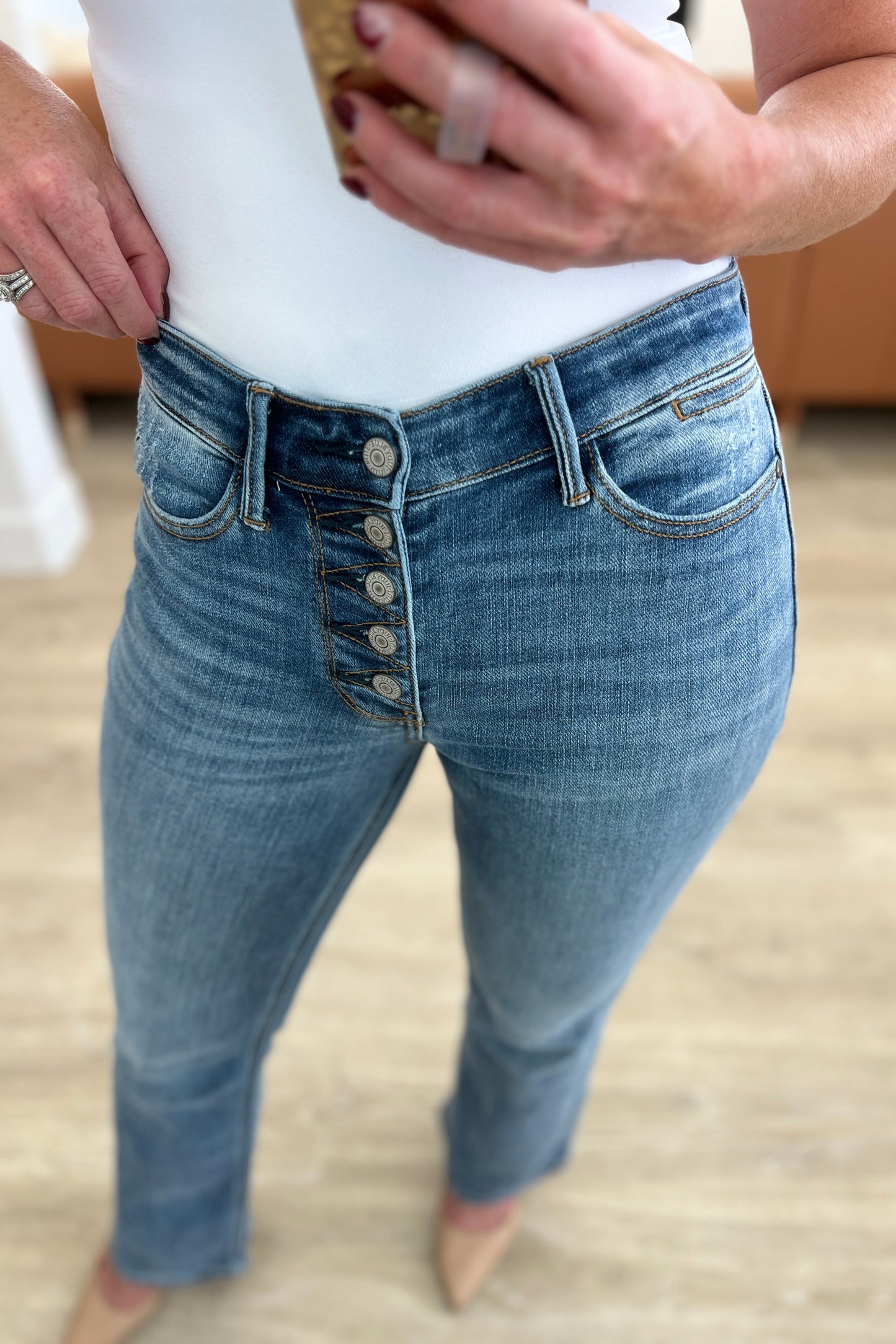 Judy Blue Mid Rise Vintage Button Fly Bootcut Jeans