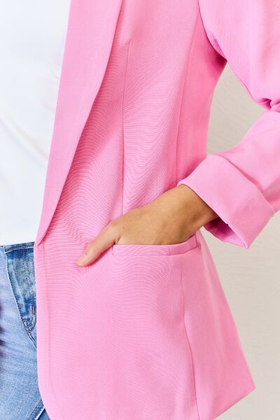 Zenana Pink Open Front Long Sleeve Blazer